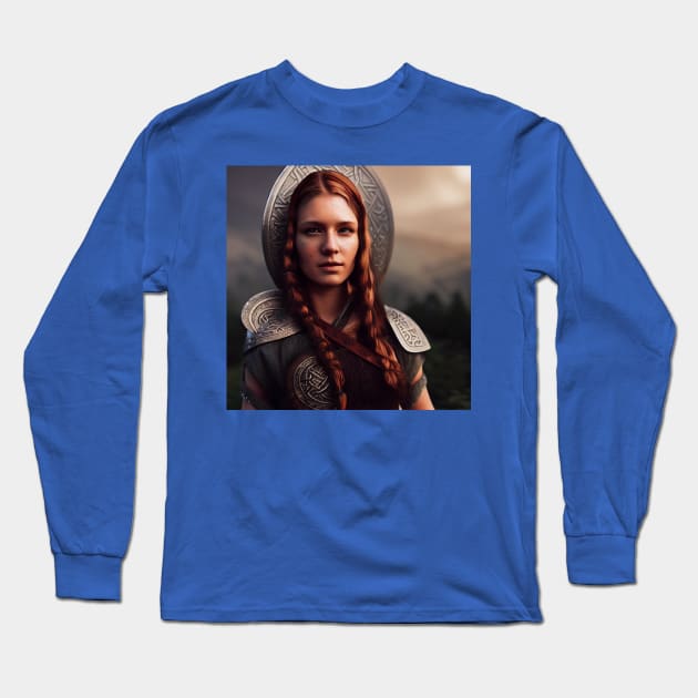 Viking Shield Maiden Long Sleeve T-Shirt by Grassroots Green